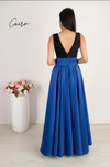 Dlhé modro-čierne spoločenské šaty zdobemé flitrami,satenová široká sukňa - Moody Moda